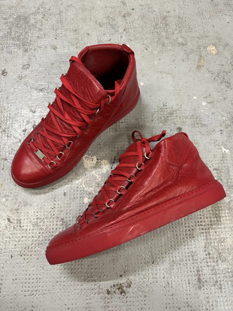 Balenciaga Arena Red High Leather Sneakers - Image 4