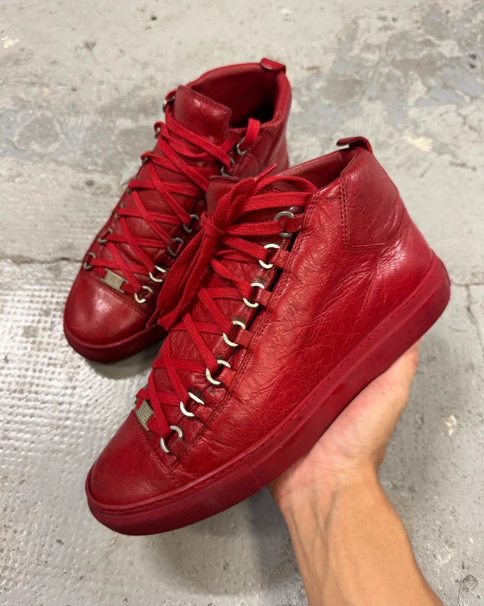 Balenciaga Arena Red Leather High Sneakers