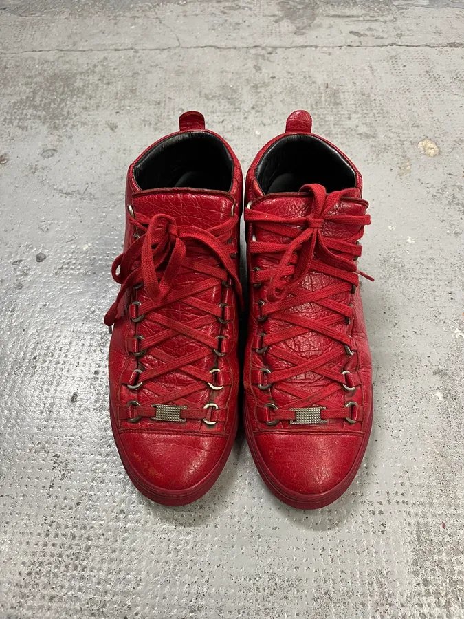 Balenciaga Arena Red Leather High-Top Sneakers - Image 4