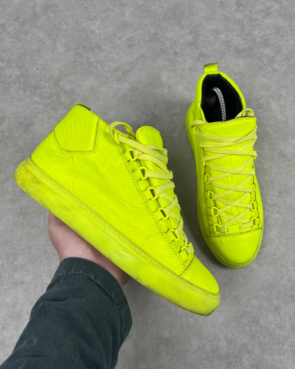 Balenciaga Arena Yellow Fluo High Leather Sneakers