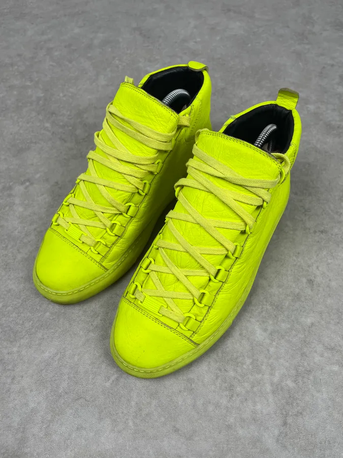 Balenciaga Arena Yellow Fluo High Leather Sneakers - Image 4
