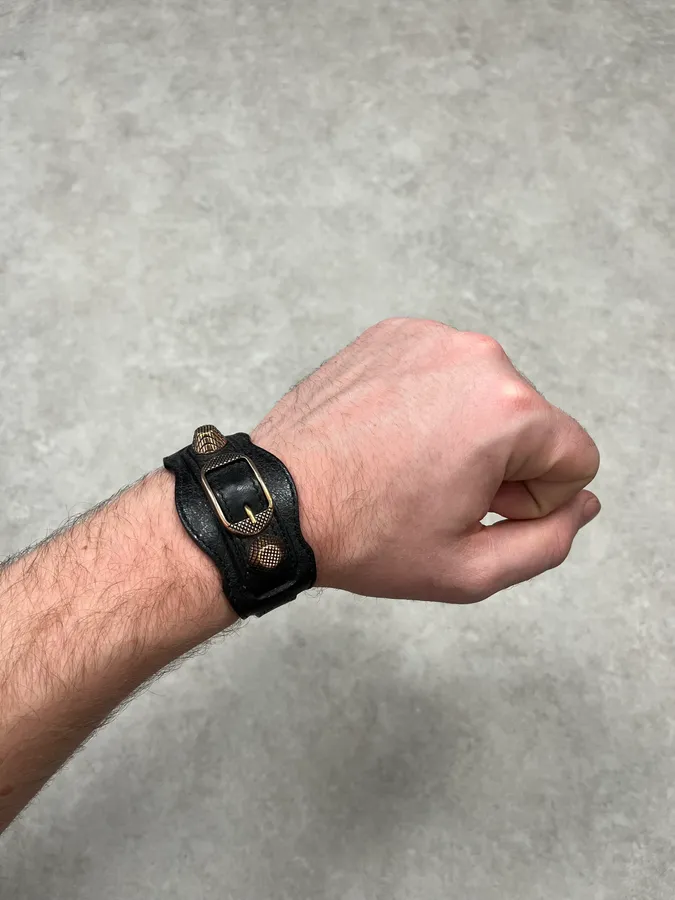 Balenciaga Black Lamb Leather StuddedBracelet