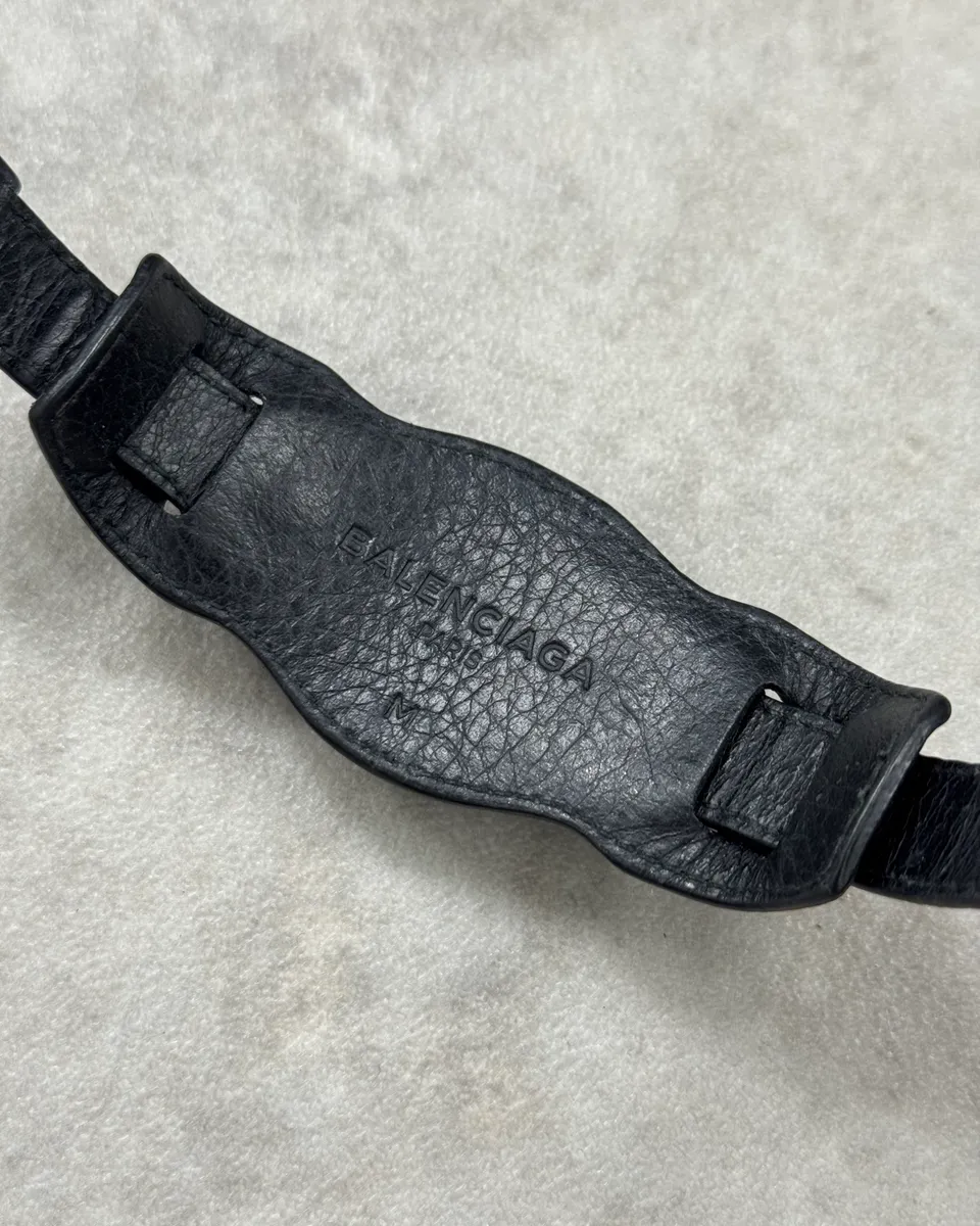 Balenciaga Black Leather Studded Bracelet - Image 9