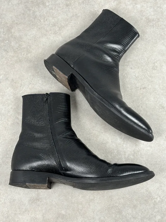Balenciaga Black Lizard Textured Chelsea Boots - Image 8