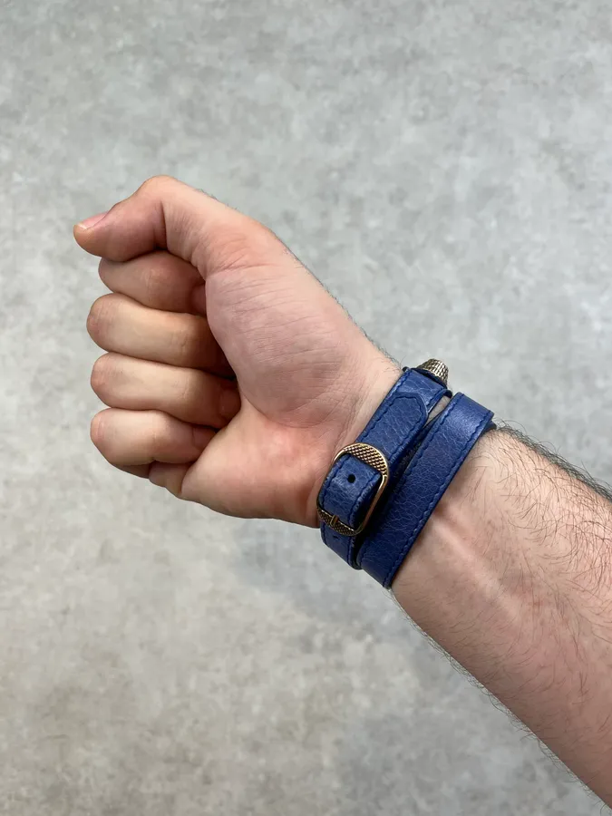 Balenciaga Blue Leather Studded Armband Bracelet - Image 3