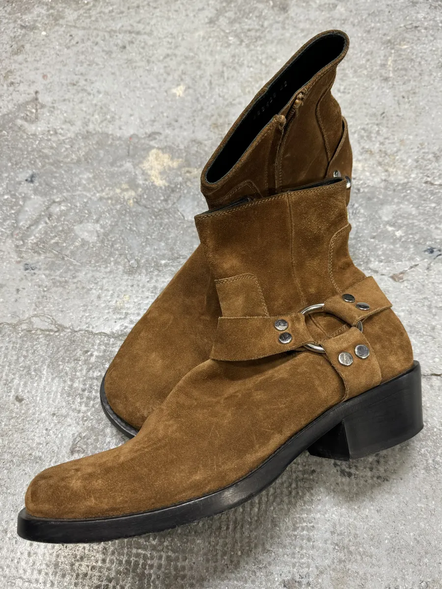 Balenciaga Brown Suede Leather Cowboy Biker Boots - Image 2