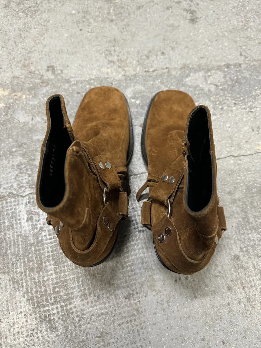 Balenciaga Brown Suede Leather Cowboy Biker Boots - Image 9