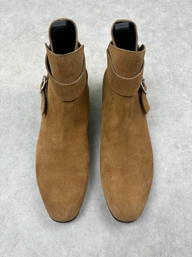 Balenciaga Camel Suede Buckle Chelsea Boots - Image 2