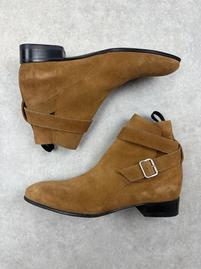 Balenciaga Camel Suede Buckle Chelsea Boots - Image 4
