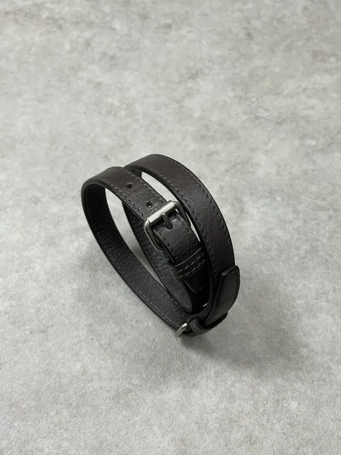 Balenciaga Charcoal Leather Wrap Double Buckle Bracelet - Image 2