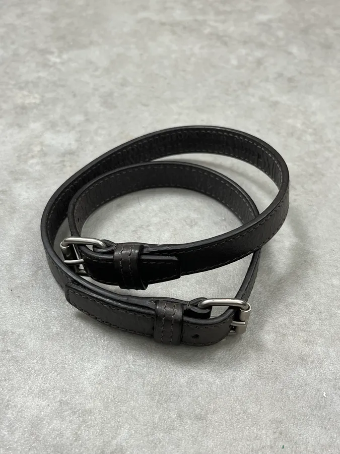 Balenciaga Charcoal Leather Wrap Double Buckle Bracelet - Image 5