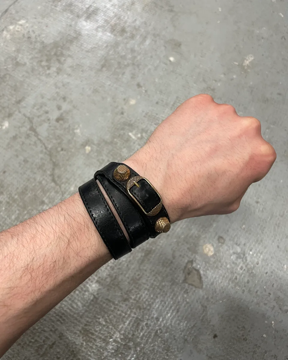 Balenciaga City Black Leather Bracelet