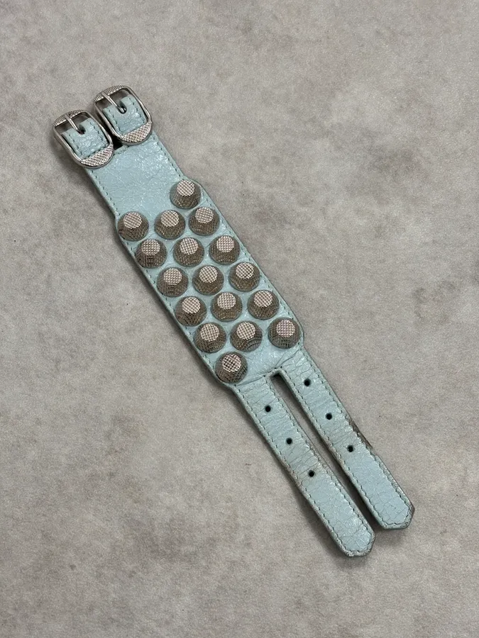 Balenciaga City Light Blue Studded Leather Bracelet - Image 3