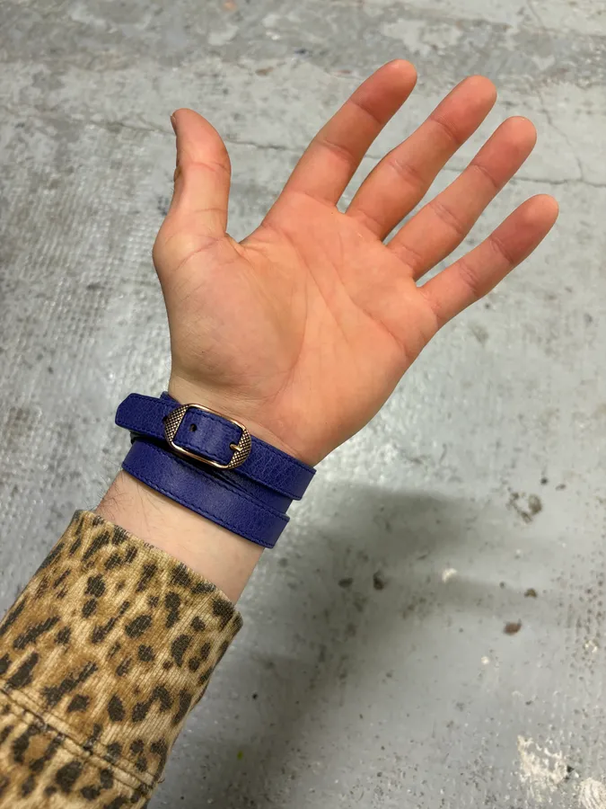 Balenciaga City Navy Studded Leather Bracelet - Image 2