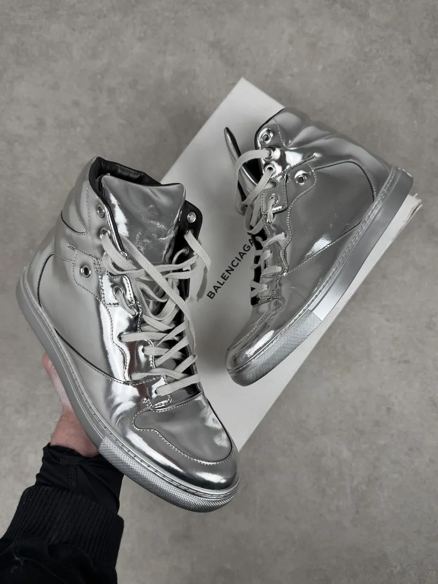 Balenciaga City Patent Grey Silver Mirror High Sneakers