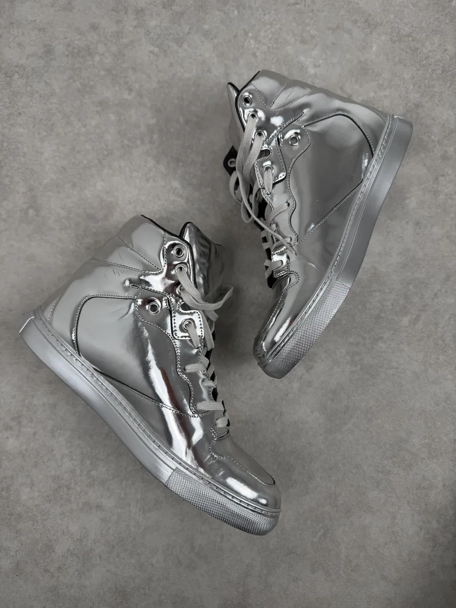 Balenciaga City Patent Grey Silver Mirror High Sneakers - Image 2