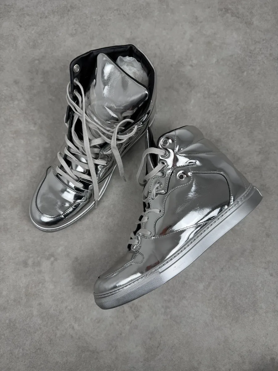 Balenciaga City Patent Grey Silver Mirror High Sneakers - Image 3