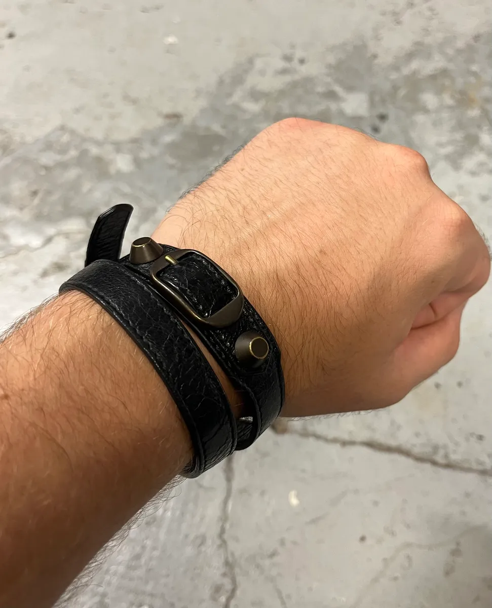 Balenciaga City Studded Black Leather Bracelet
