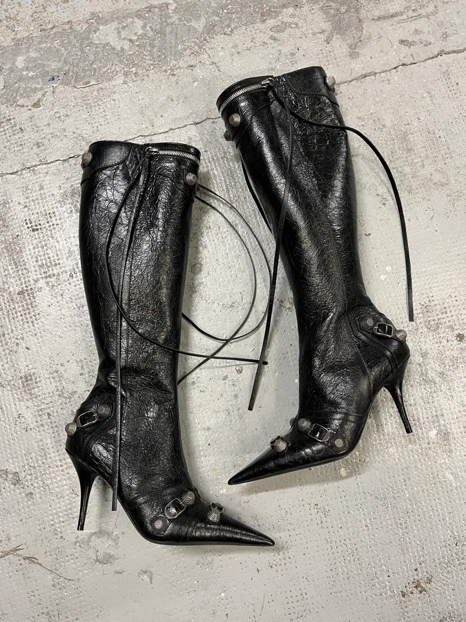 Balenciaga City Studded Cagole 90 Black Heels Boots