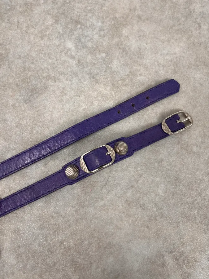 Balenciaga City Studded Purple Leather Bracelet - Image 5