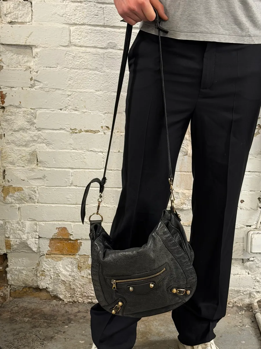 Balenciaga Gold Studded City Black Leather Shoulder Bag - Image 3