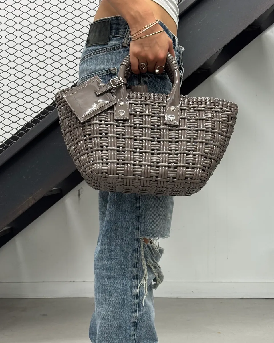 Balenciaga Grey Basket Handle Bag - Image 2