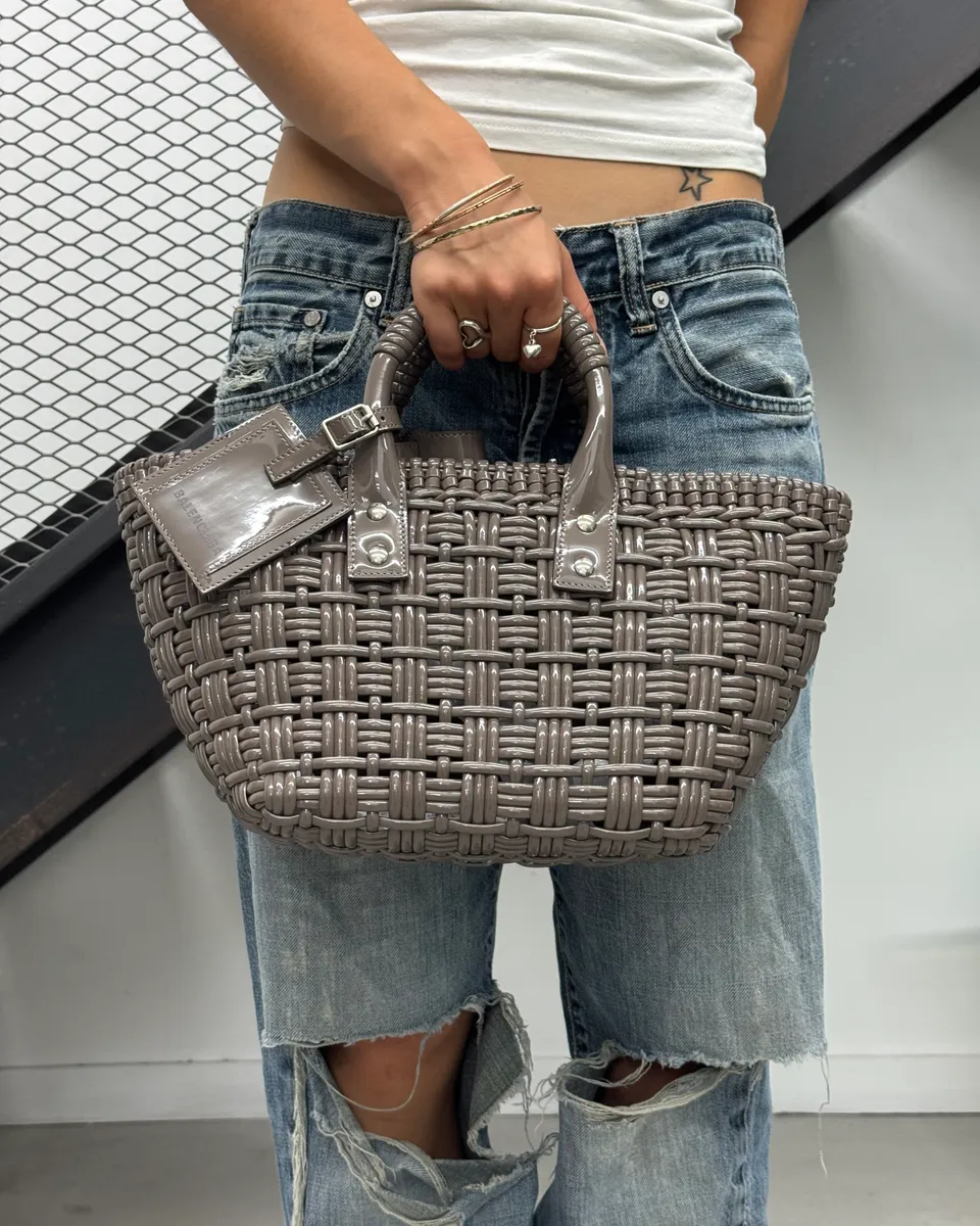 Balenciaga Grey Basket Handle Bag - Image 3