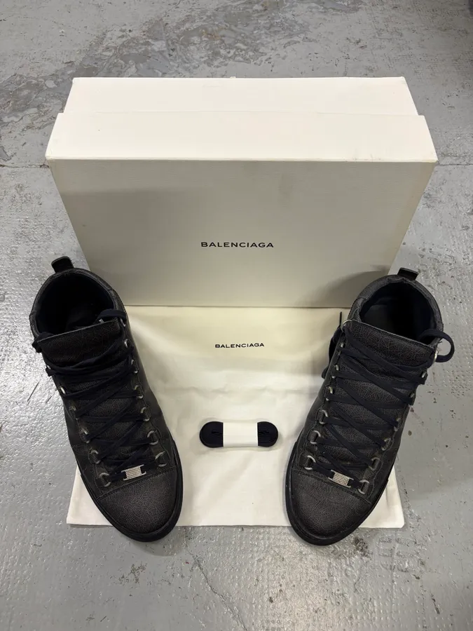 Balenciaga Grey Crackled Effect Leather High-Top Sneakers - Image 10