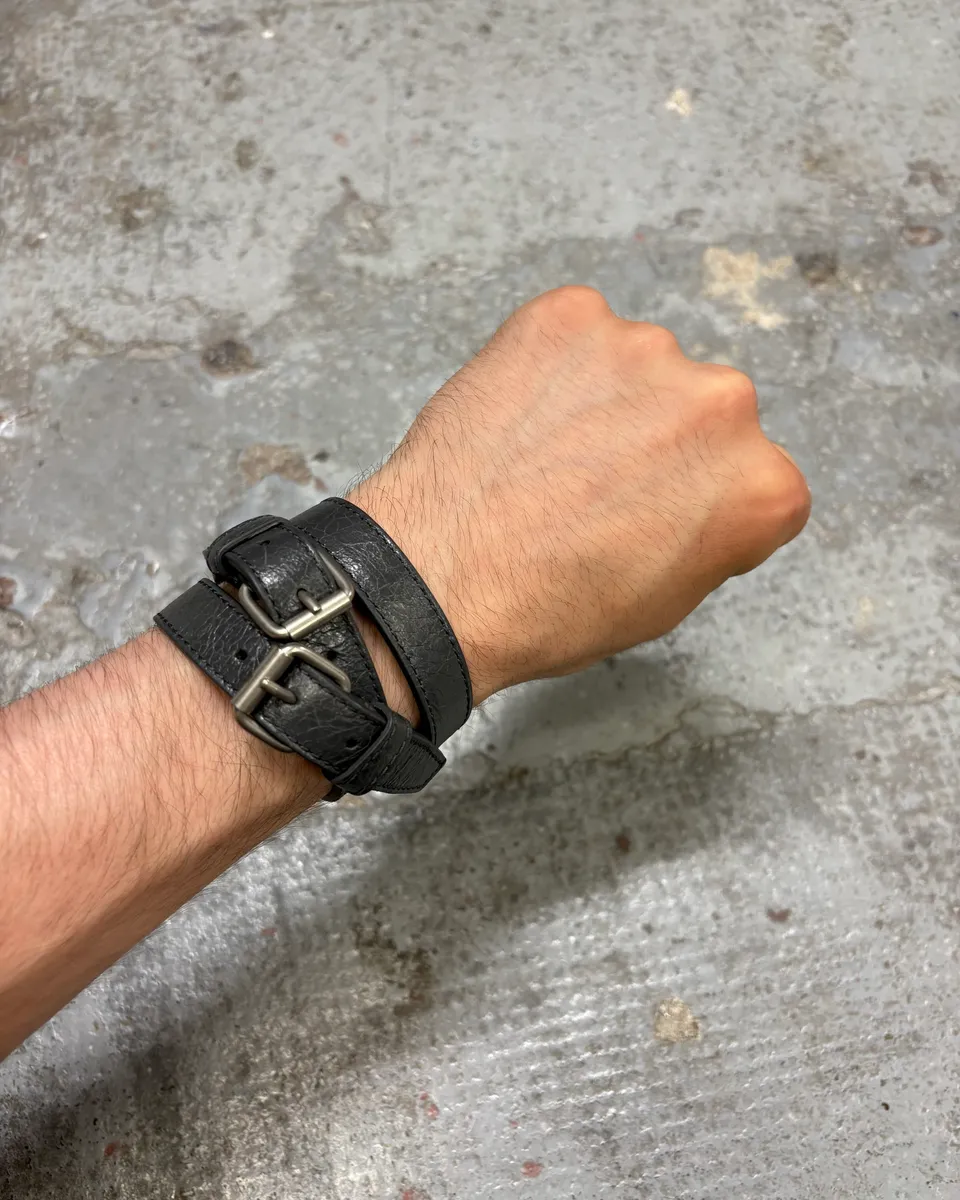Balenciaga Grey Leather Long Bracelet