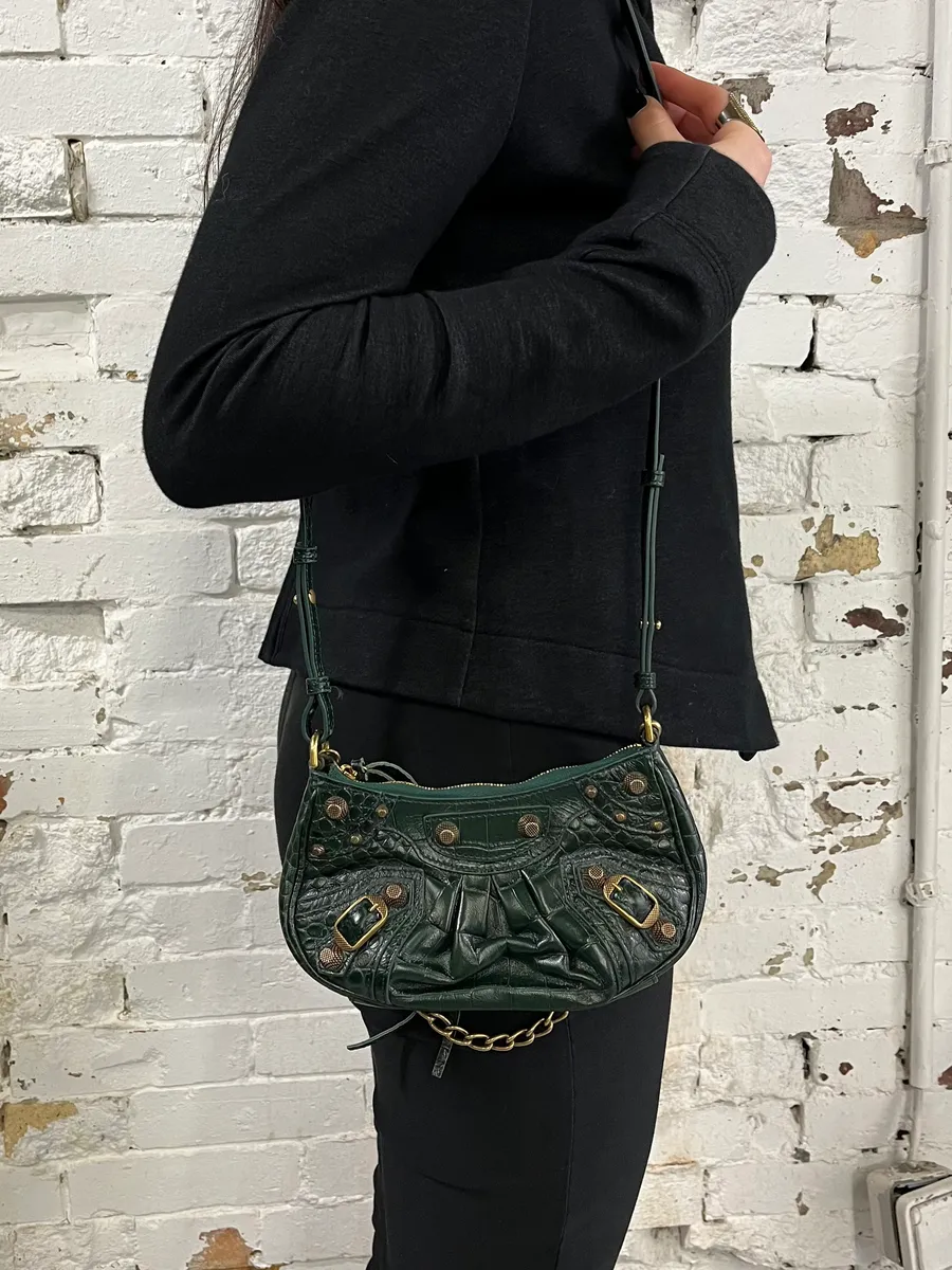 Balenciaga Le Cagole Croco Embossed Green Mini Green City Bag - Image 3