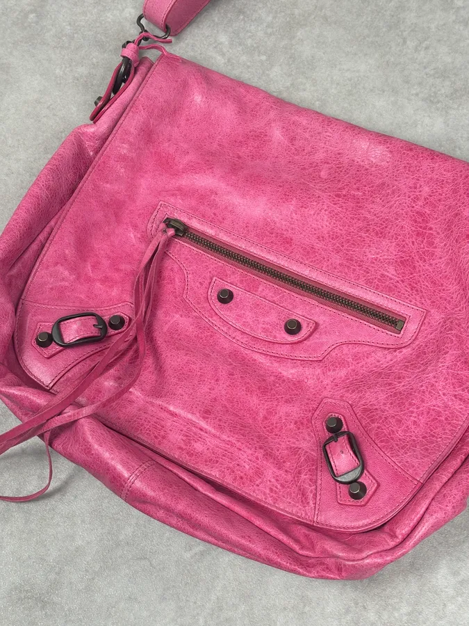 Balenciaga Moto City Messenger Studded Pink Bag - Image 11