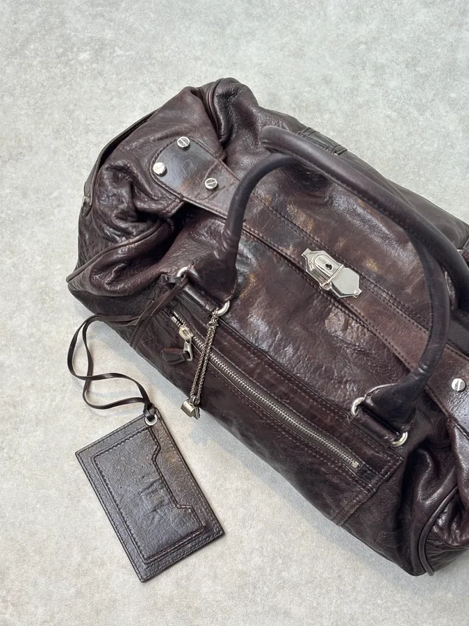 Balenciaga Motocross Giant Brown Leather Duffle Bag - Image 4