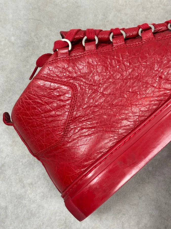 Balenciaga Red Cracked Leather Arena High Sneakers - Image 11