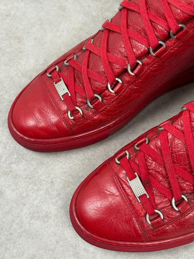 Balenciaga Red Cracked Leather Arena High Sneakers - Image 5