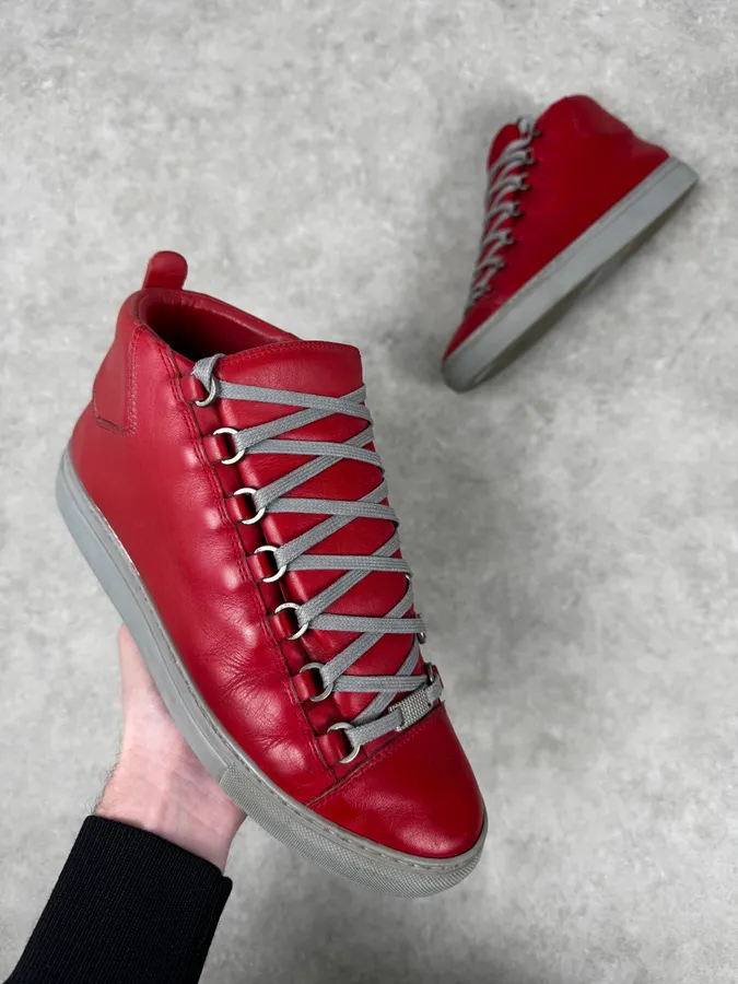 Balenciaga Red & Grey Arena High Sneakers