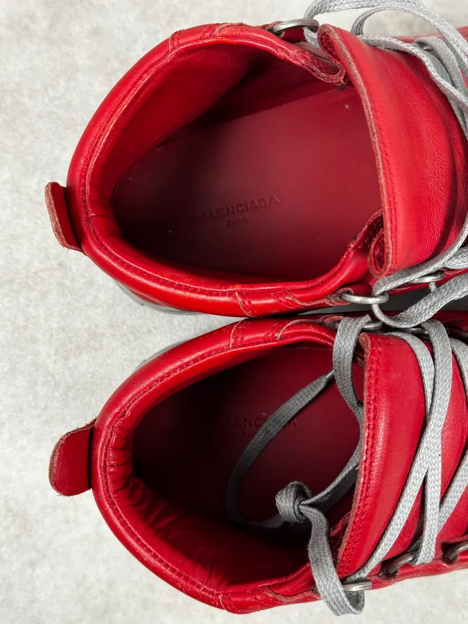 Balenciaga Red & Grey Arena High Sneakers - Image 11