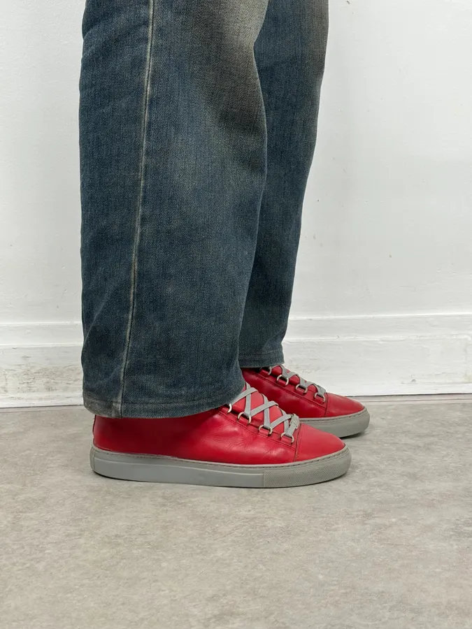 Balenciaga Red & Grey Arena High Sneakers - Image 3
