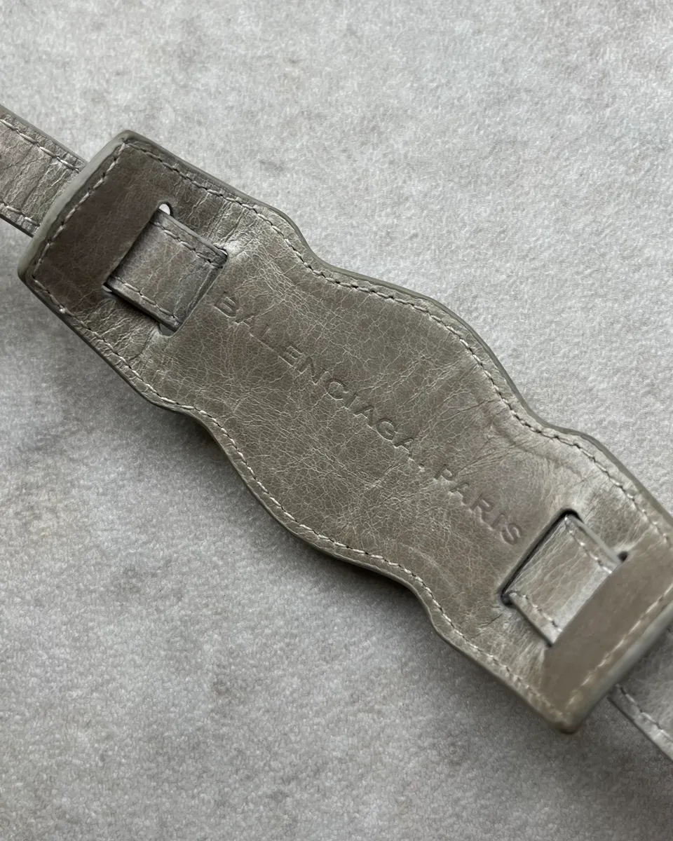 Balenciaga Silver Grey Leather Studded City Bracelet - Image 7