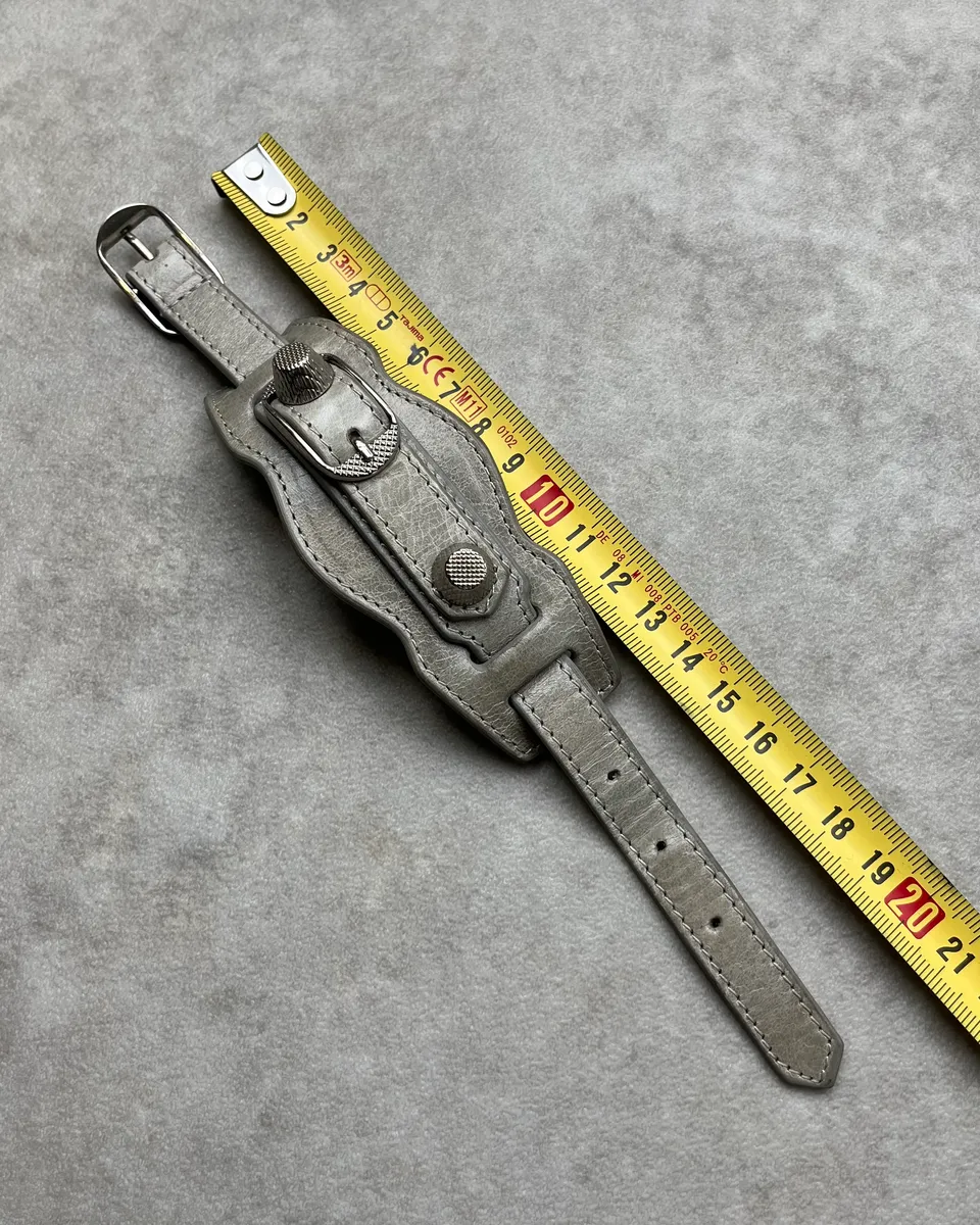 Balenciaga Silver Grey Leather Studded City Bracelet - Image 8