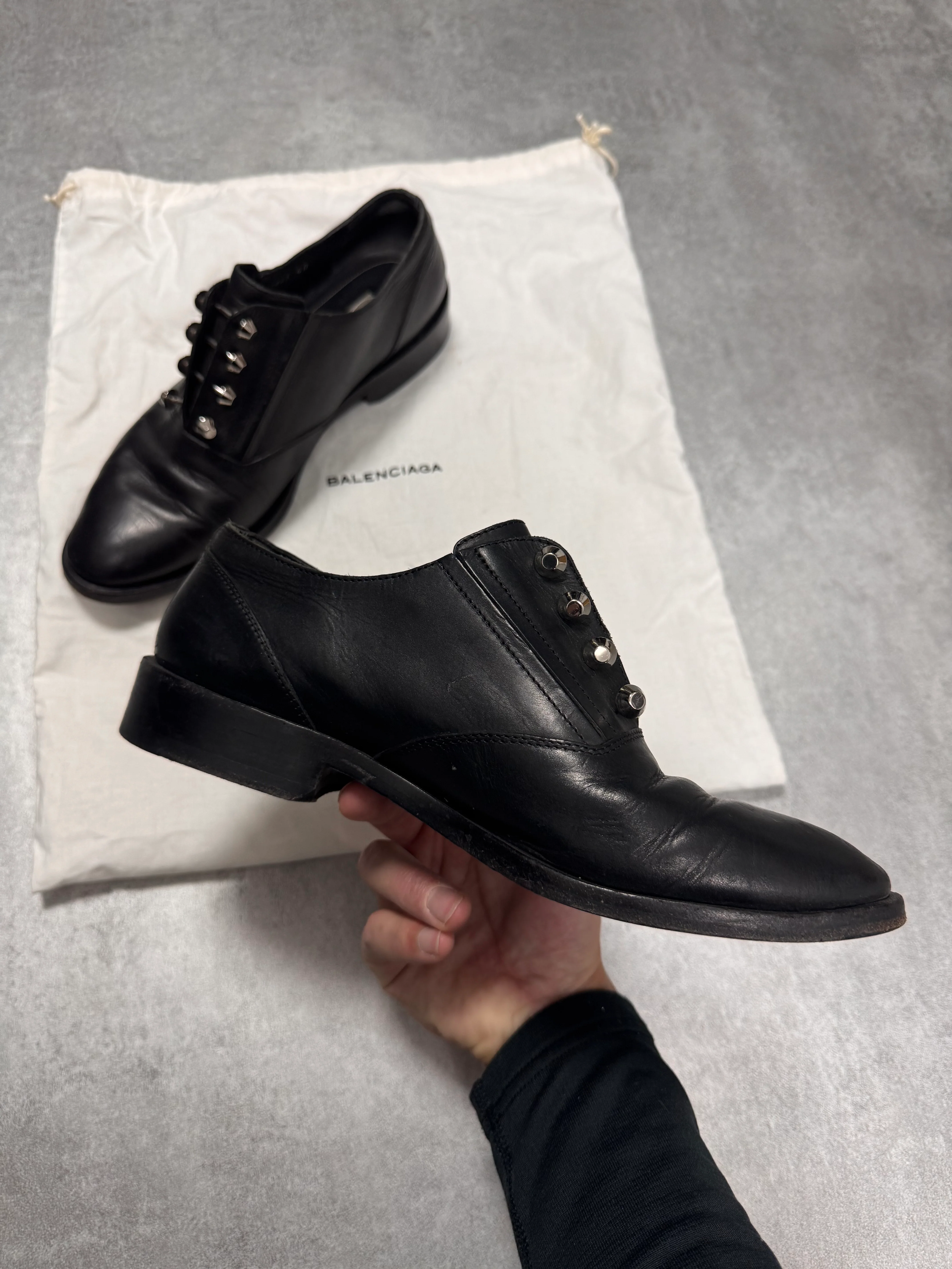 Balenciaga Steel Nails Black Leather Shoes - Image 4