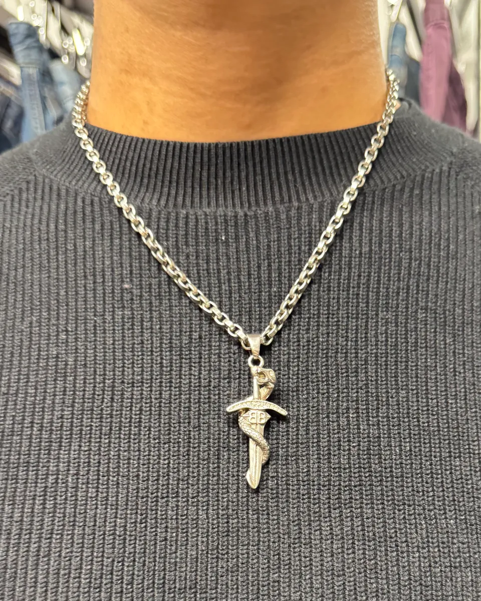 Balenciaga Sword Knight Goth Snake Pendant Necklace - Image 9