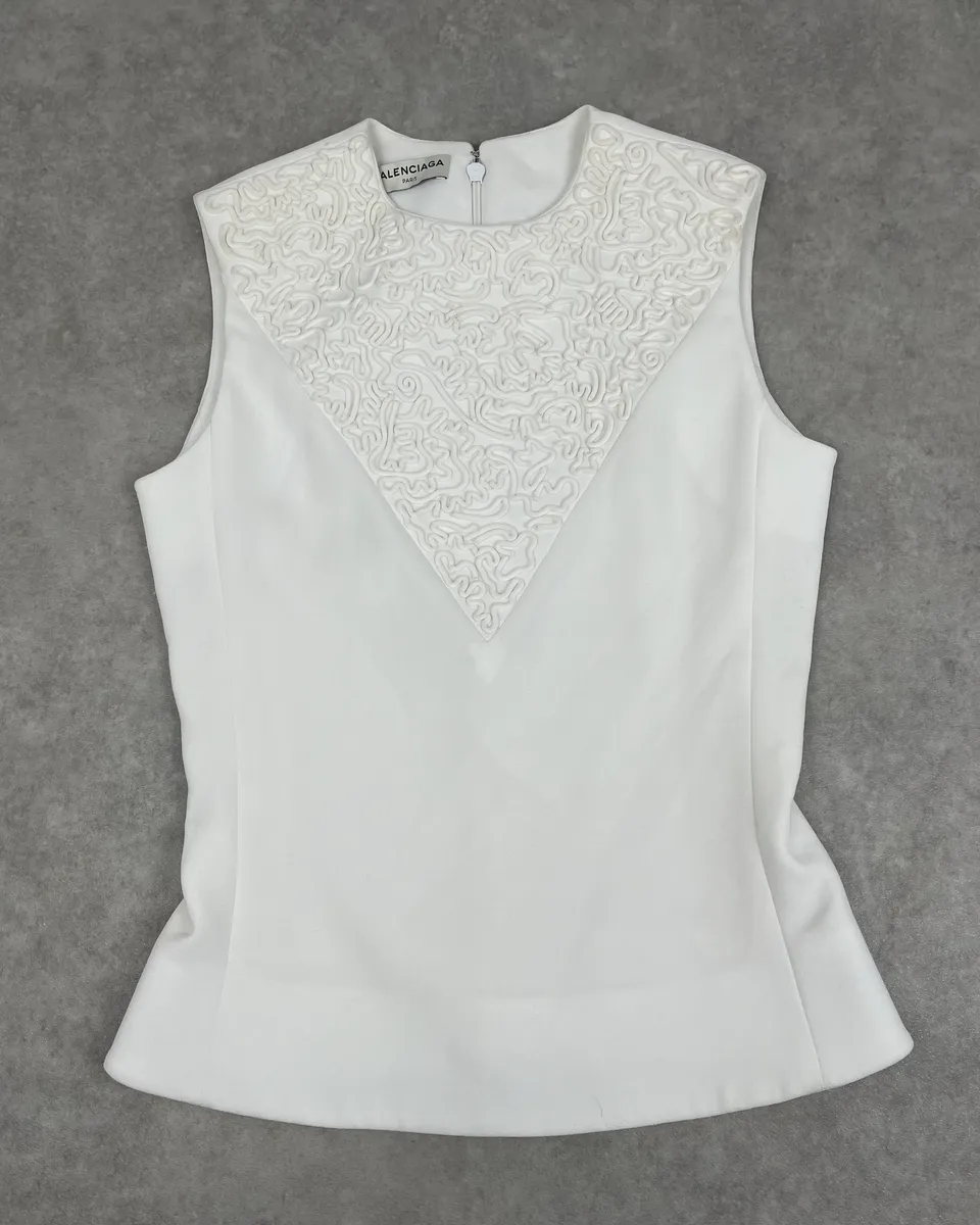 Balenciaga White Embossed Tank Top - Image 3