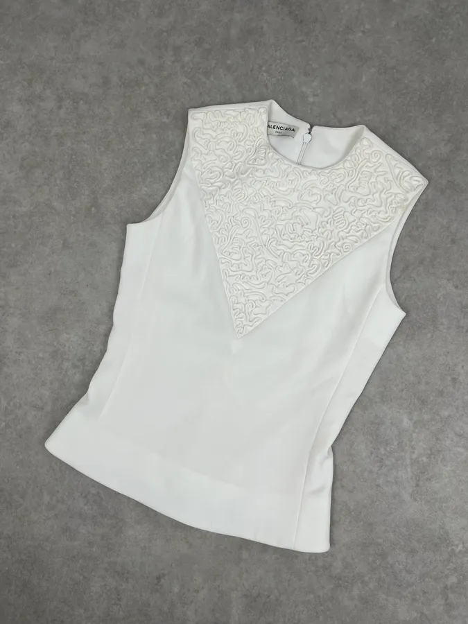 Balenciaga White Embossed Tank Top - Image 5