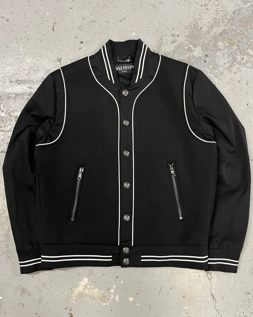 Balmain Black Buttoned White Lined Varsity Jacket