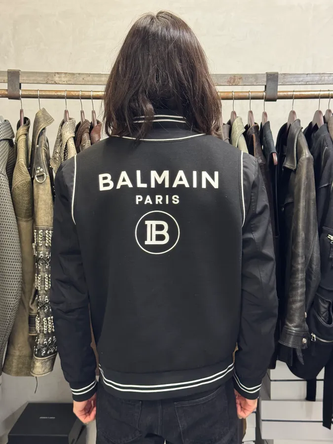Balmain Black Buttoned White Lined Varsity Jacket - Image 3