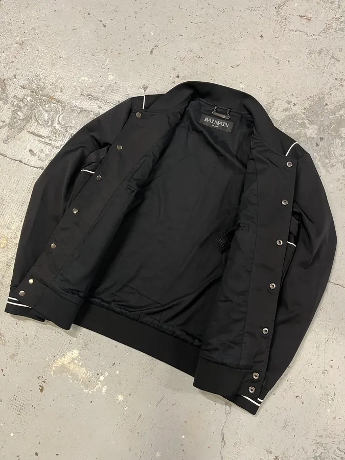Balmain Black Buttoned White Lined Varsity Jacket - Image 5