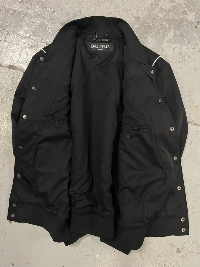 Balmain Black Buttoned White Lined Varsity Jacket - Image 6