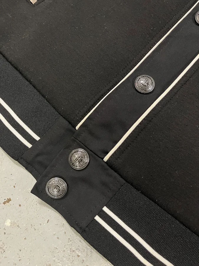 Balmain Black Buttoned White Lined Varsity Jacket - Image 7