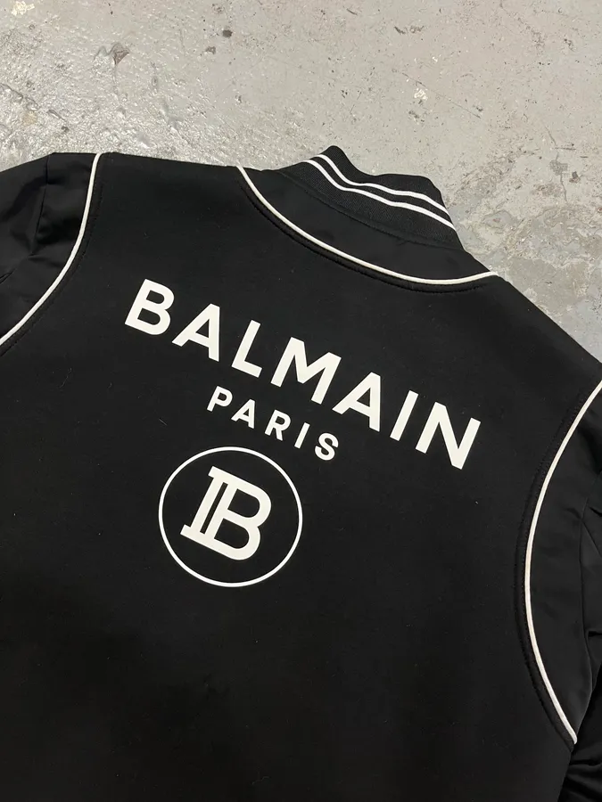 Balmain Black Buttoned White Lined Varsity Jacket - Image 8