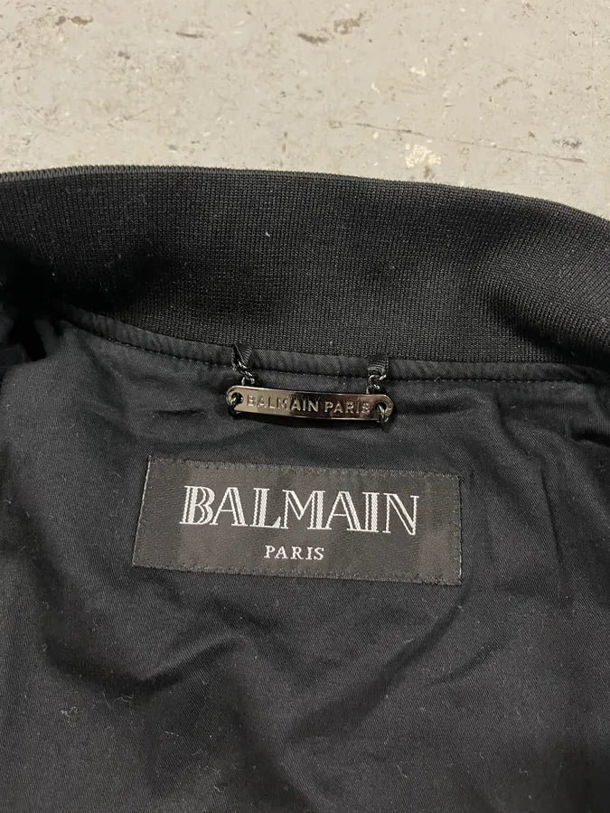 Balmain Black Buttoned White Lined Varsity Jacket - Image 9